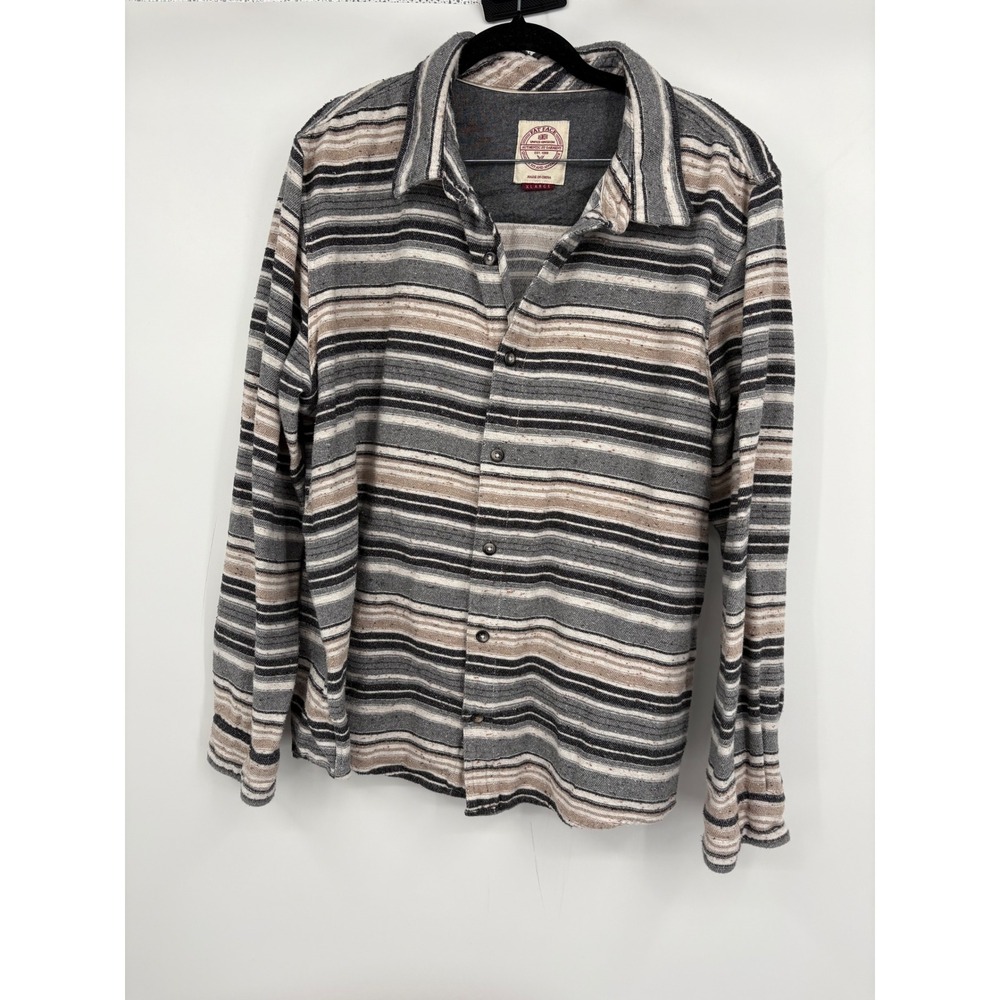 Fat Face Mens XL Striped Button Down Shirt Charcoal Grey Tan Long Sleeve